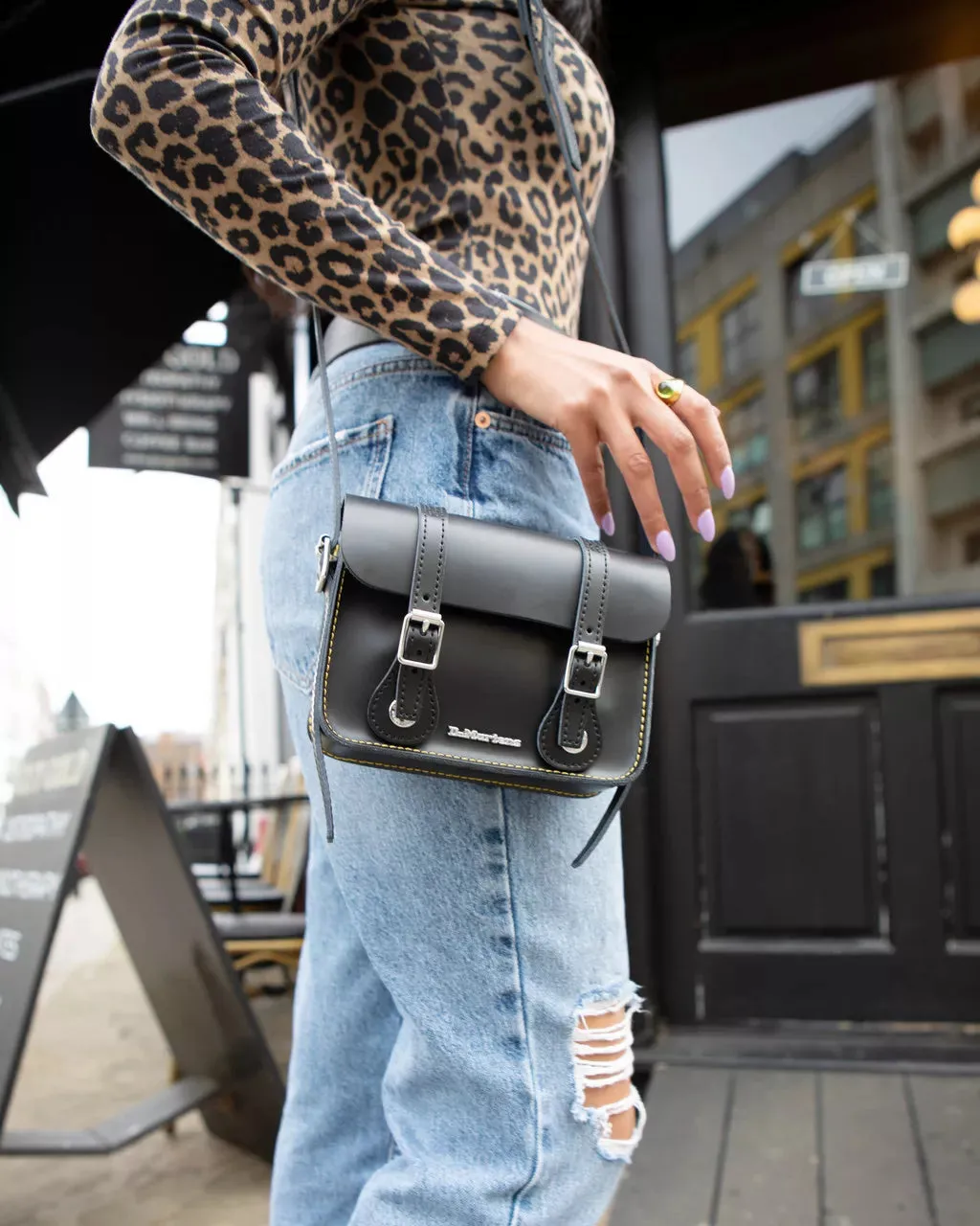 7" Leather Satchel in Black Kiev & Smooth Leather