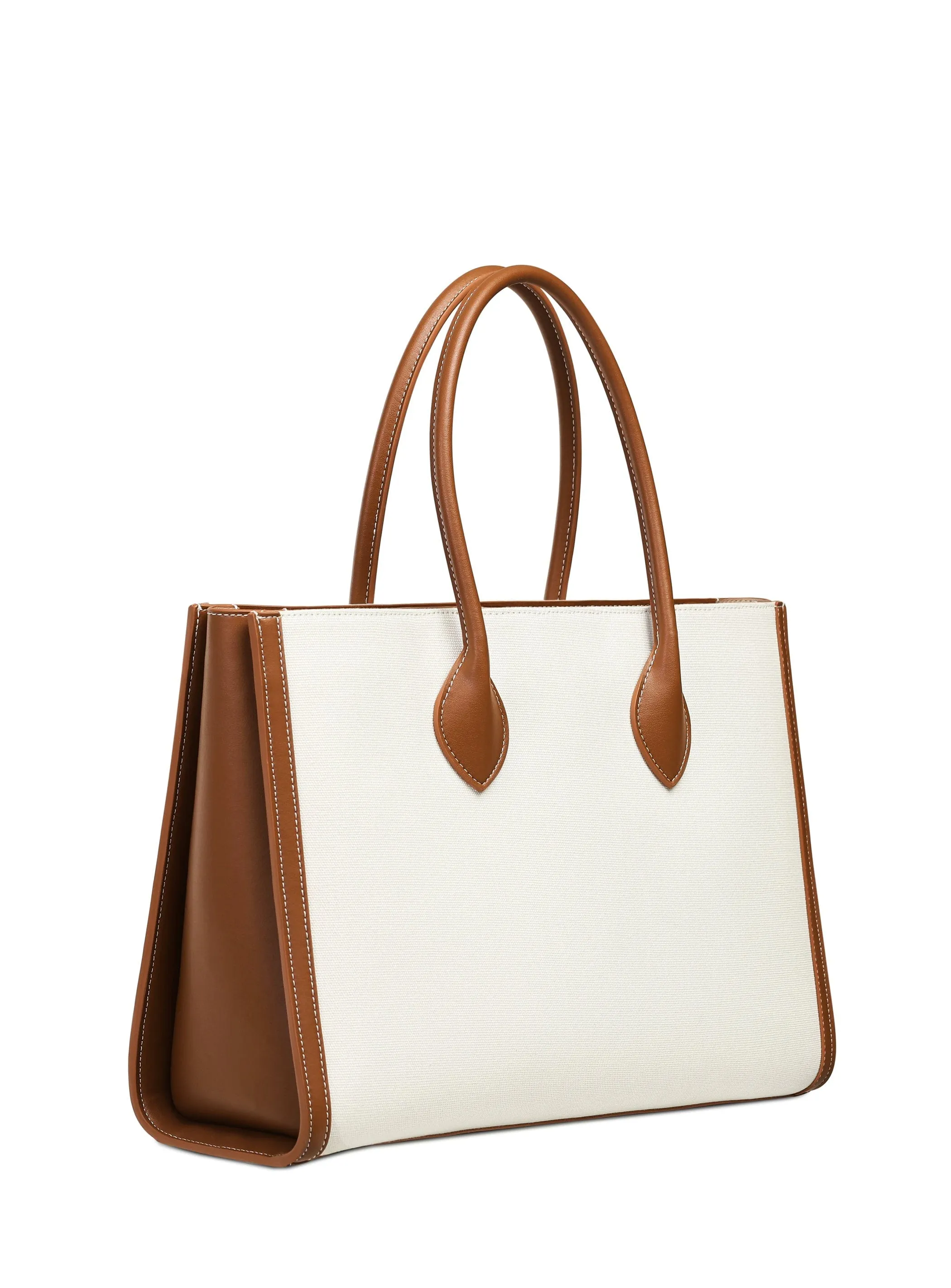 Aurora Cactus Leather Vegan Tote Bag | White & Brown