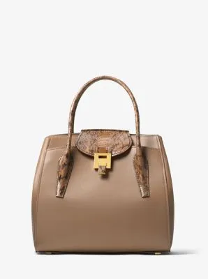 Bancroft Large Calf Leather and Snakeskin Satchel