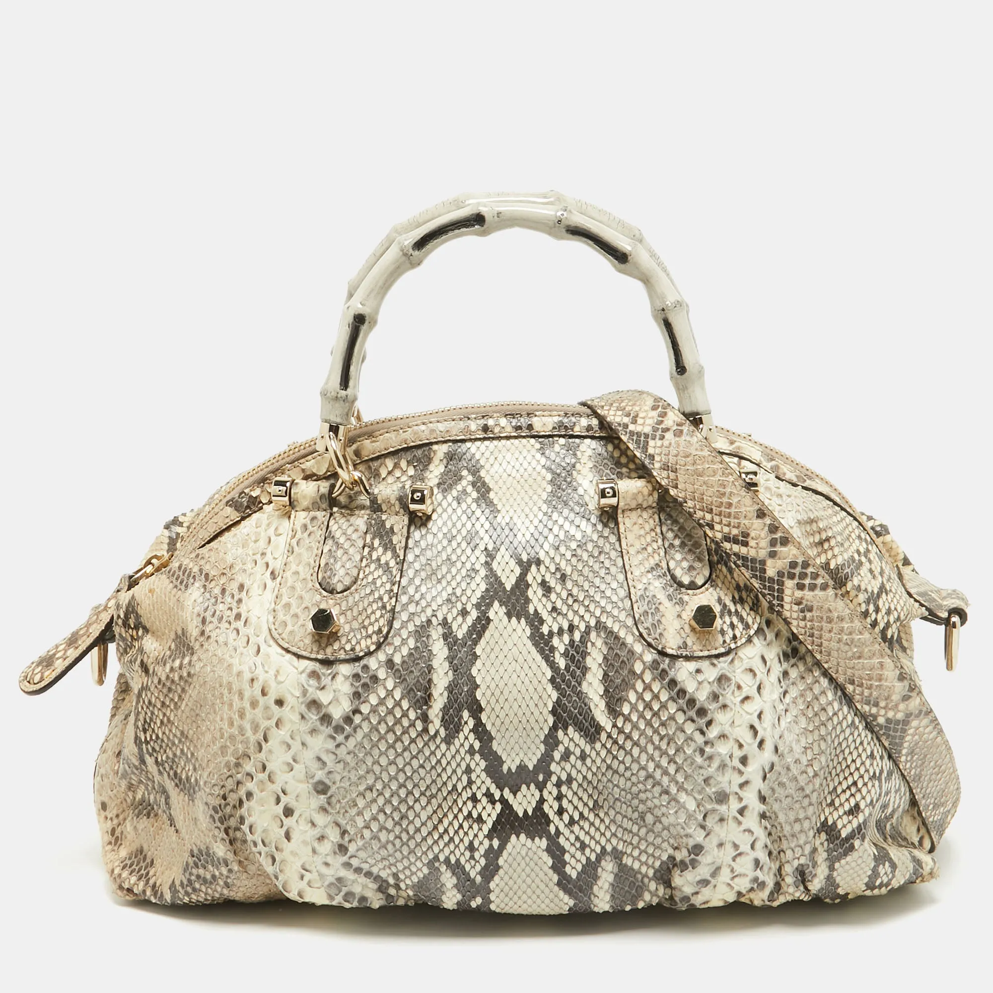 Beige Python Pop Bamboo Satchel