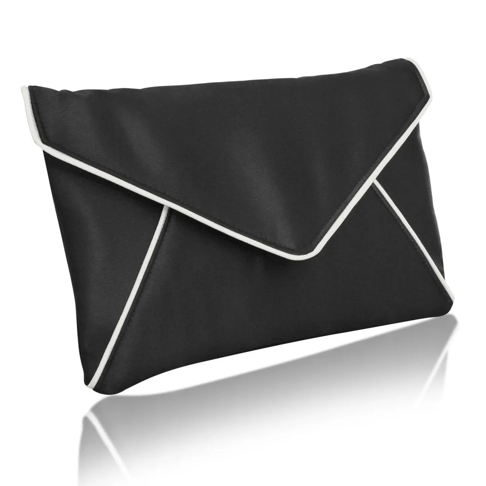 Black and ivory satin envelope clutch handbag KATERINA