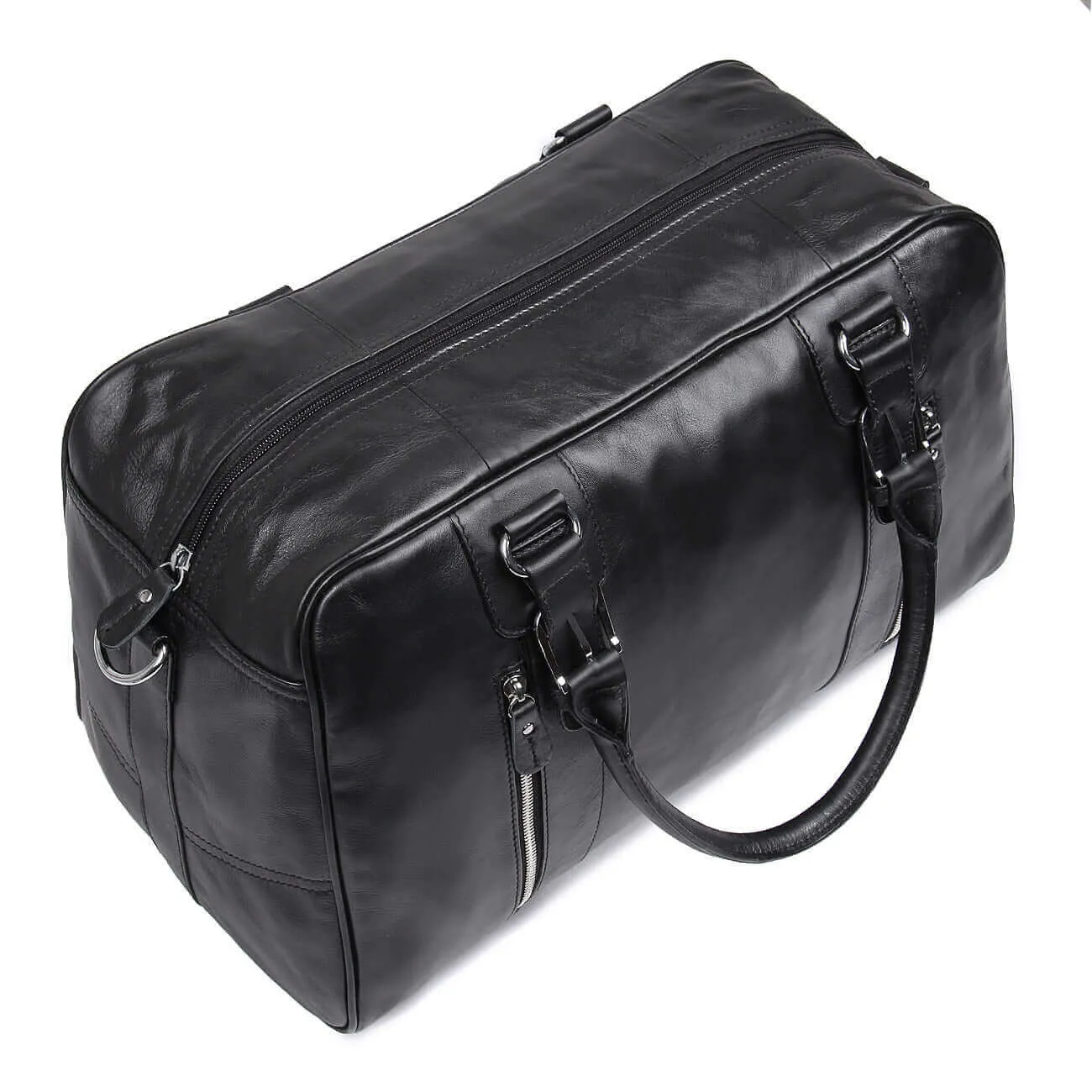 Black Leather Duffle Bag NZ - Luxury Travel Bag 29L