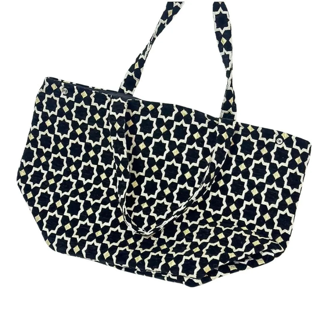 Black Moroccan tote bag with zellige pattern