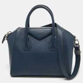 Blue Leather Small Antigona Satchel