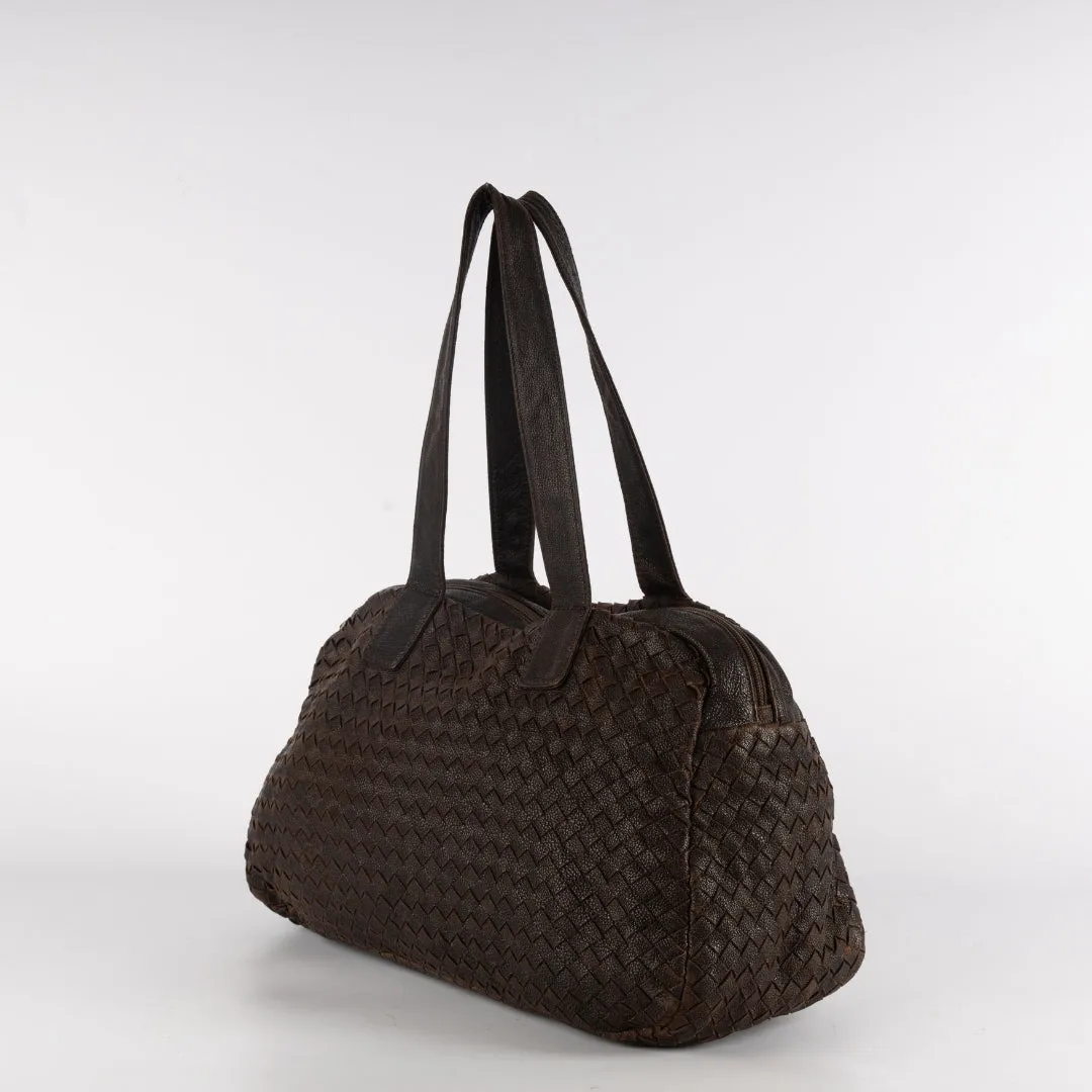 Bottega Veneta Dark Brown Intrecciato Leather Satchel