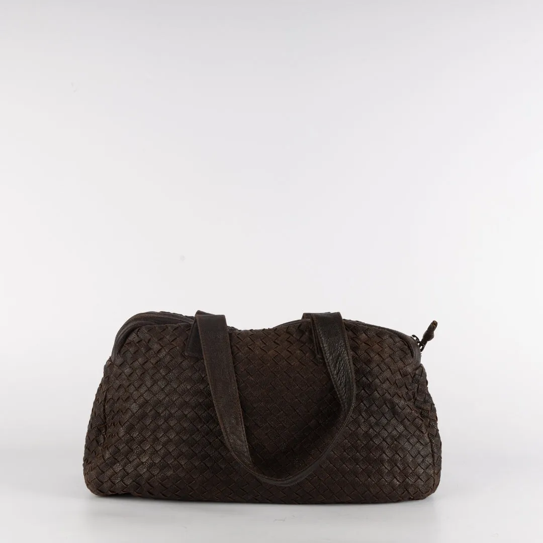 Bottega Veneta Dark Brown Intrecciato Leather Satchel