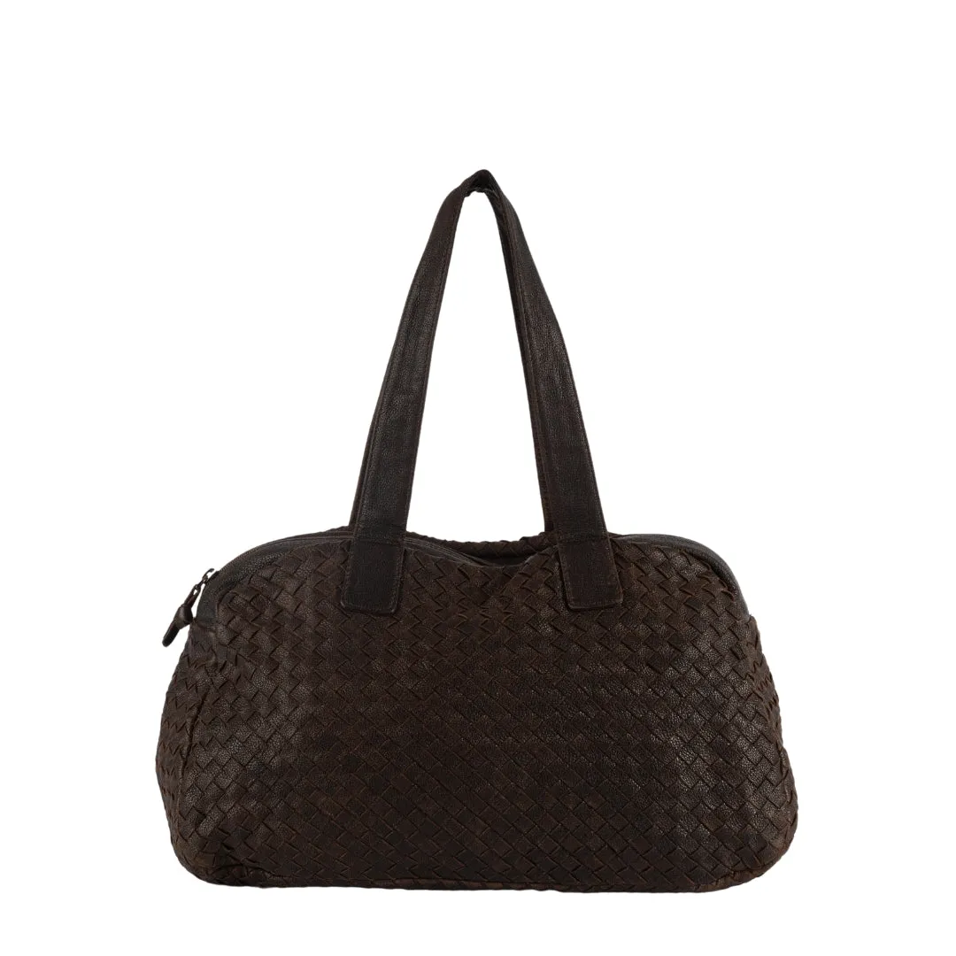 Bottega Veneta Dark Brown Intrecciato Leather Satchel