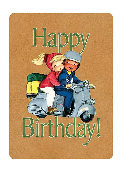 Boy and Girl on Scooter - Birthday Greeting Card