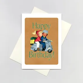 Boy and Girl on Scooter - Birthday Greeting Card