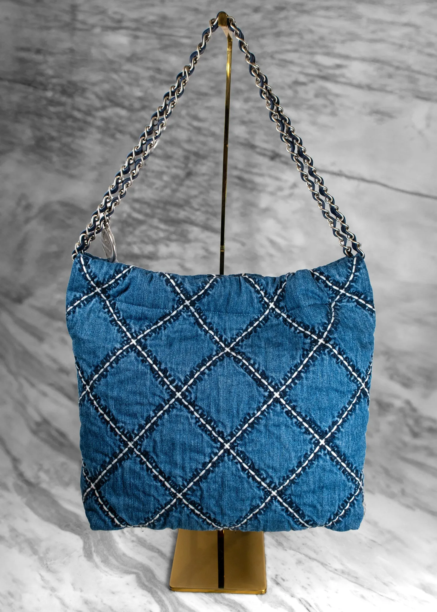 Chanel Stitched Denim Quilted Chanel 22 Blue Handbag