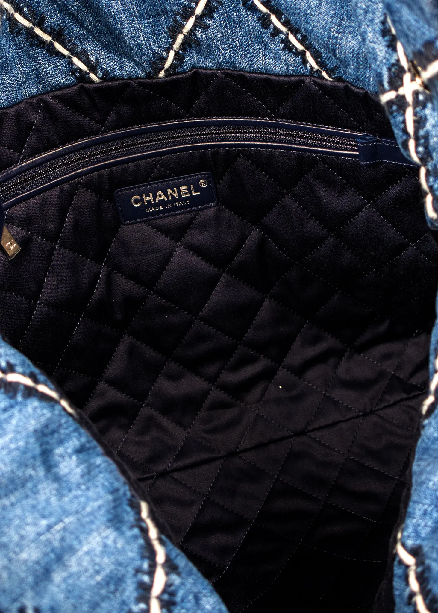 Chanel Stitched Denim Quilted Chanel 22 Blue Handbag