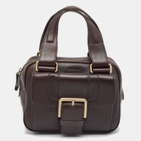 Choco Brown Leather Buckle Satchel