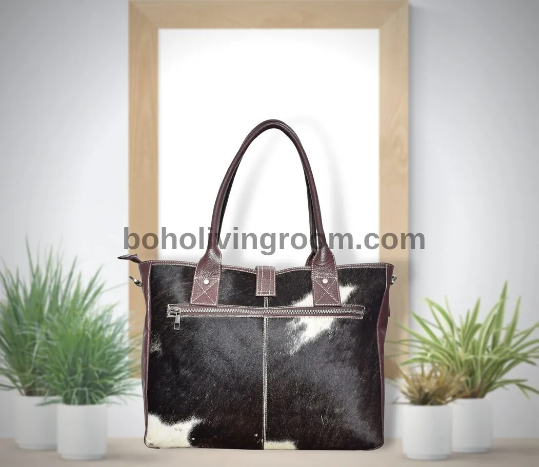 Cow Skin Tote Bag Dark Tricolor