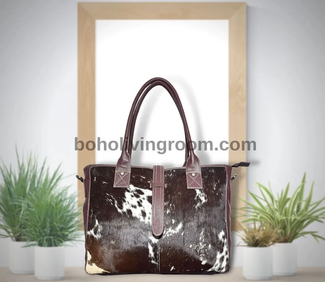 Cow Skin Tote Bag Dark Tricolor