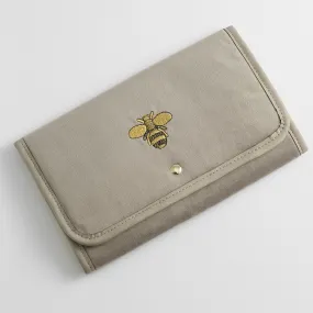 Estella Bartlett - Jewellery Pouch | Embroidered Bee Folding Jewellery Pouch | Taupe Velvet