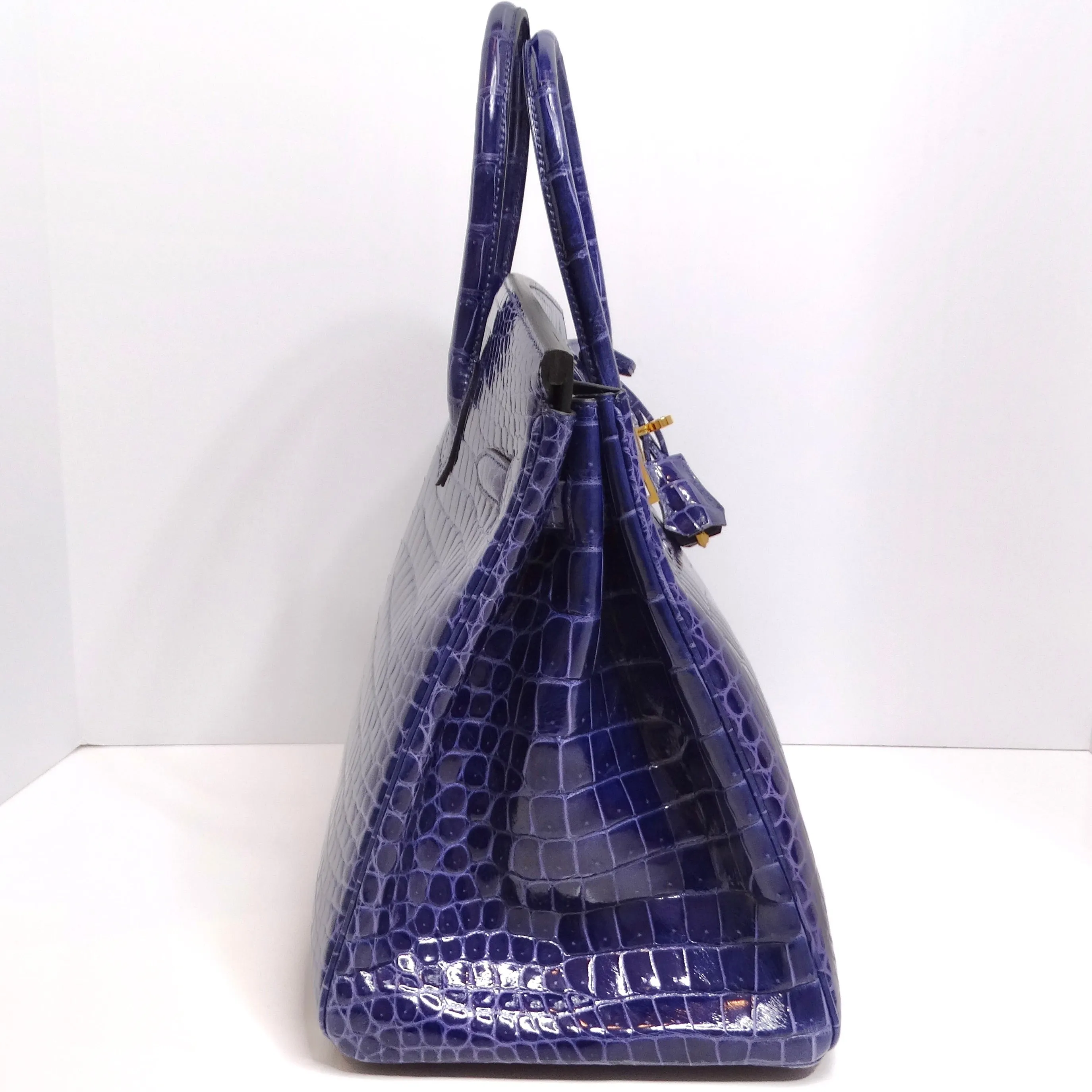 Hermes Birkin 35cm Amethyst Shiny Porosus Crocodile Gold Hardware