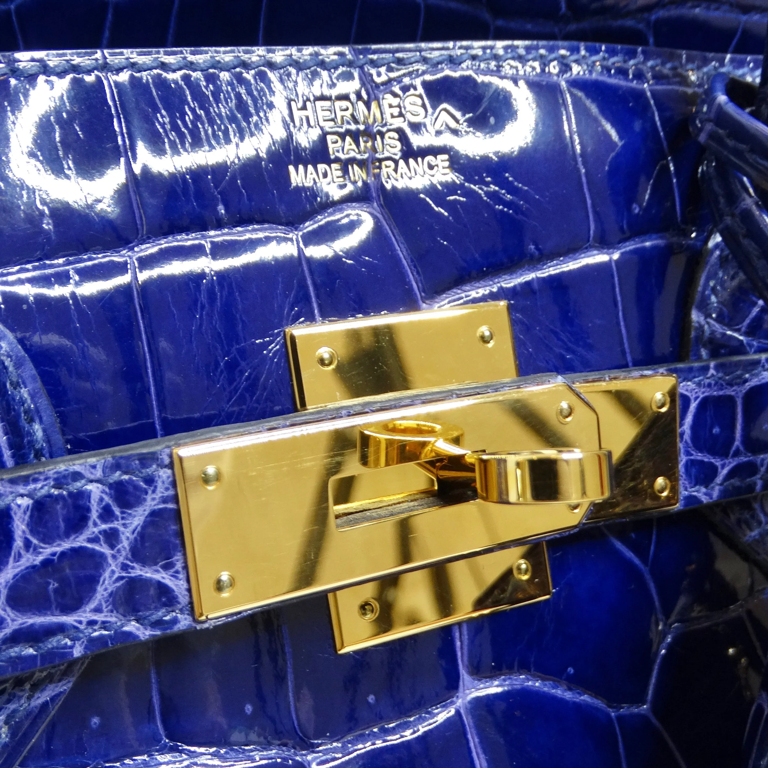 Hermes Birkin 35cm Amethyst Shiny Porosus Crocodile Gold Hardware