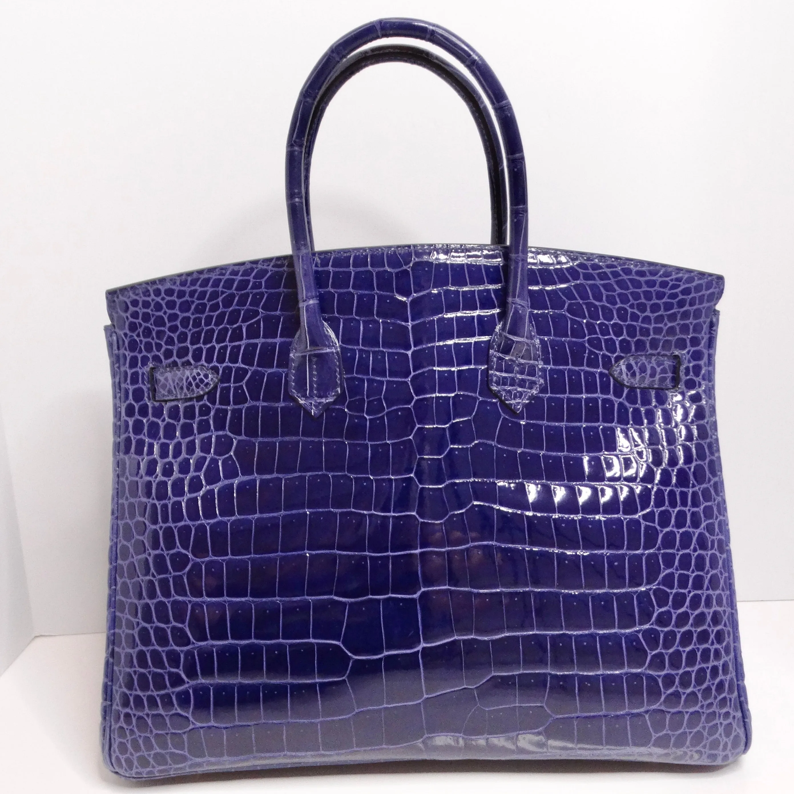 Hermes Birkin 35cm Amethyst Shiny Porosus Crocodile Gold Hardware