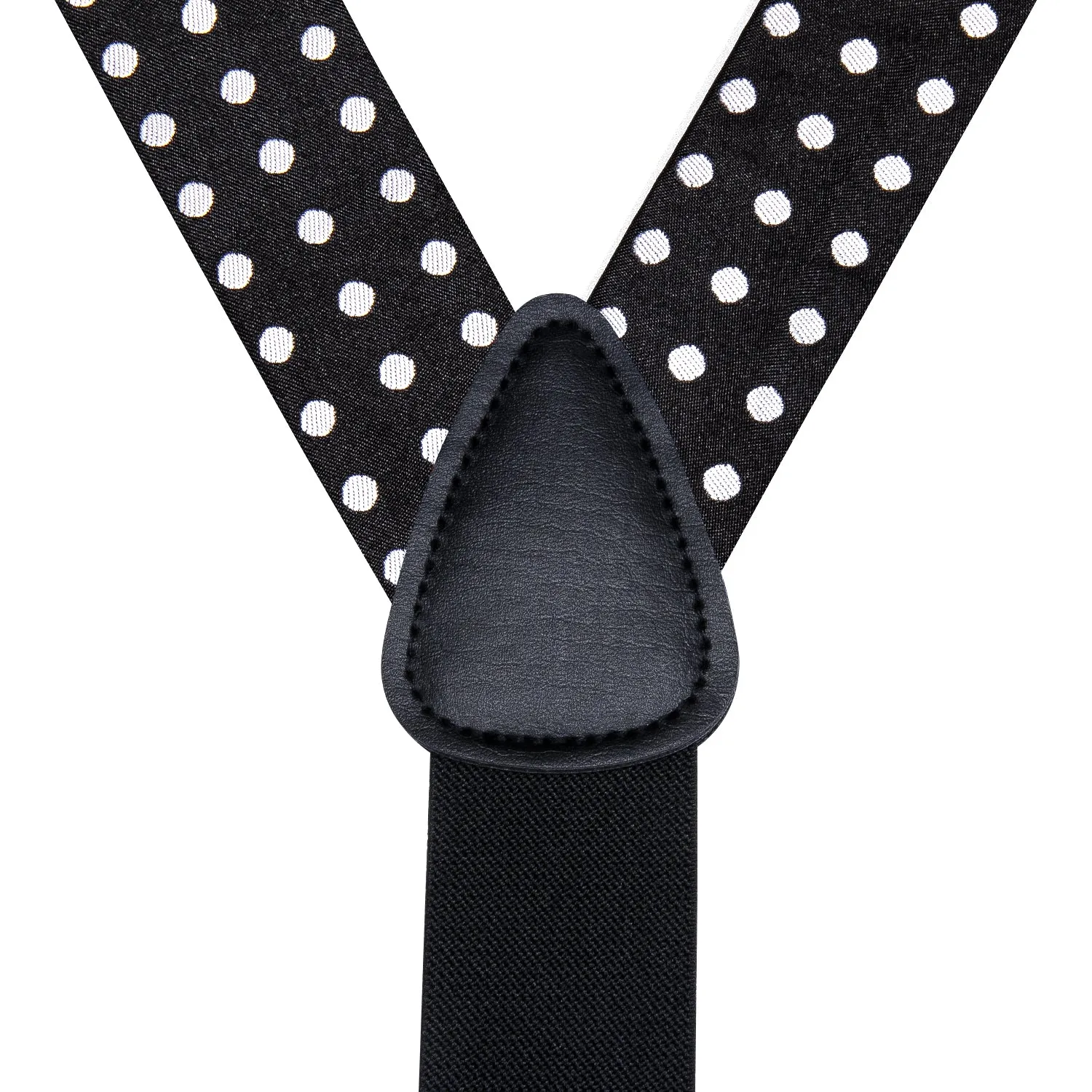 Hi-Tie Black White Dot Men's Suspender Bowtie Pocket Square Cufflinks Set