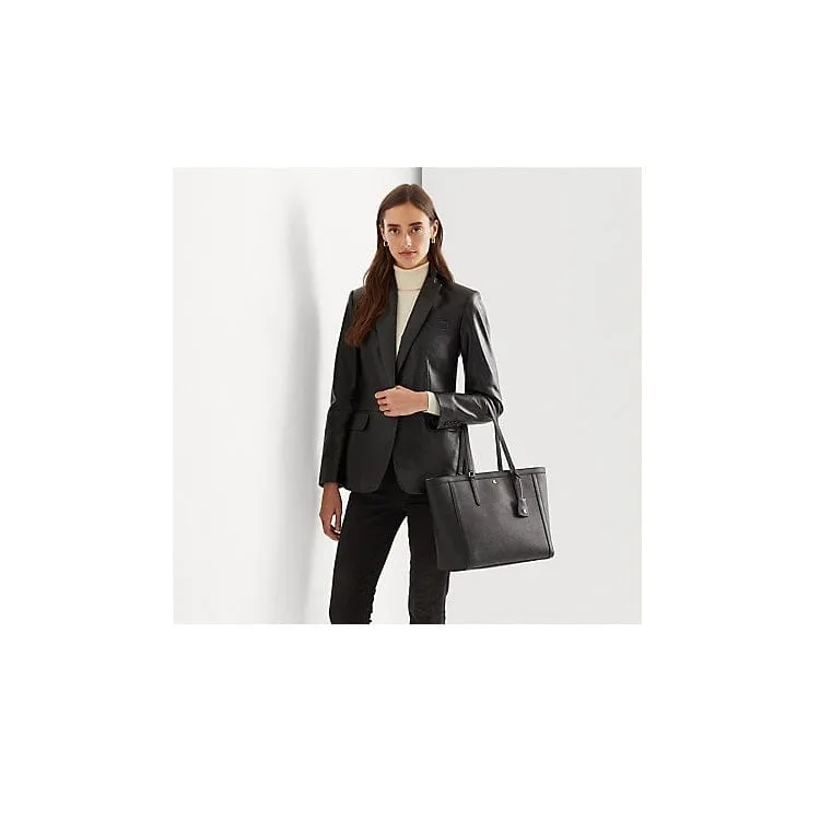 Lauren Ralph Lauren Crosshatch Leather Large Clare Tote in Black