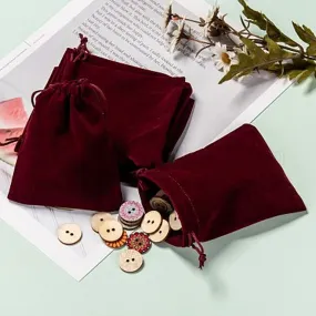 Maroon Velvet Pouches Little Drawstring Gift Bags