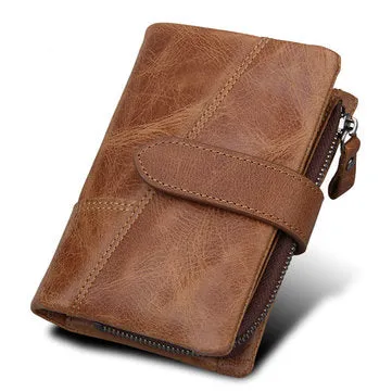 Men's RFID Blocking Secure Leather Short Trifold with Detachable Coin Bag