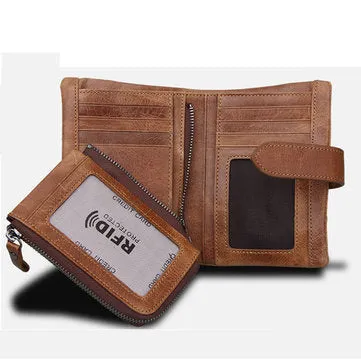 Men's RFID Blocking Secure Leather Short Trifold with Detachable Coin Bag