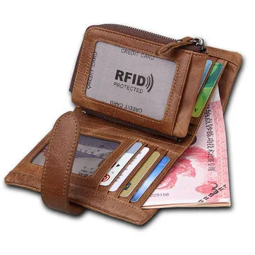 Men's RFID Blocking Secure Leather Short Trifold with Detachable Coin Bag