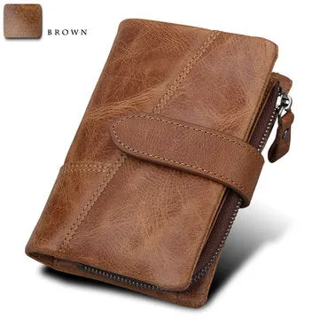 Men's RFID Blocking Secure Leather Short Trifold with Detachable Coin Bag