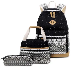 Polka Dot Aztec Canvas Backpack Set