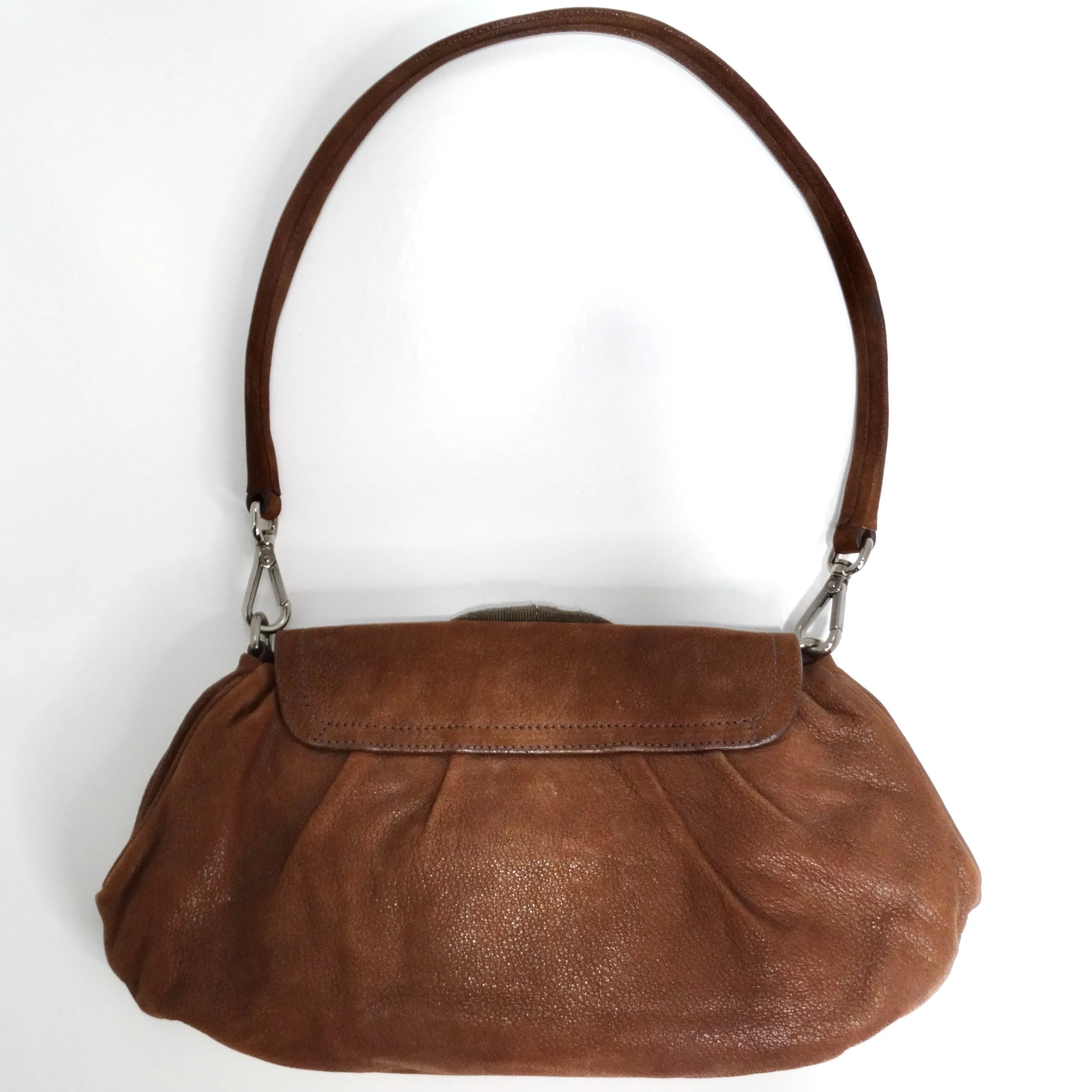 Prada Brown Leather Embellished Skipper Shoulder Bag