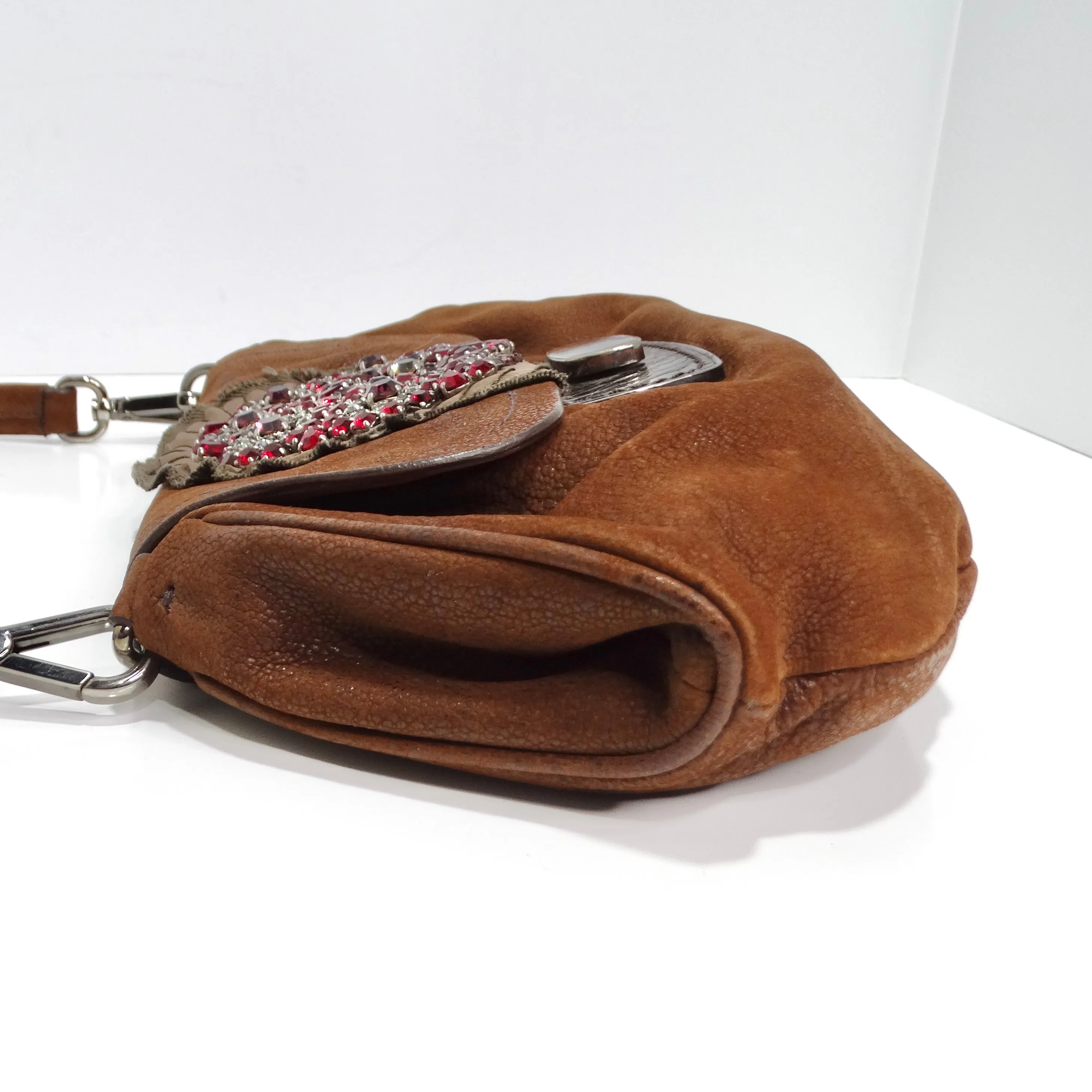 Prada Brown Leather Embellished Skipper Shoulder Bag