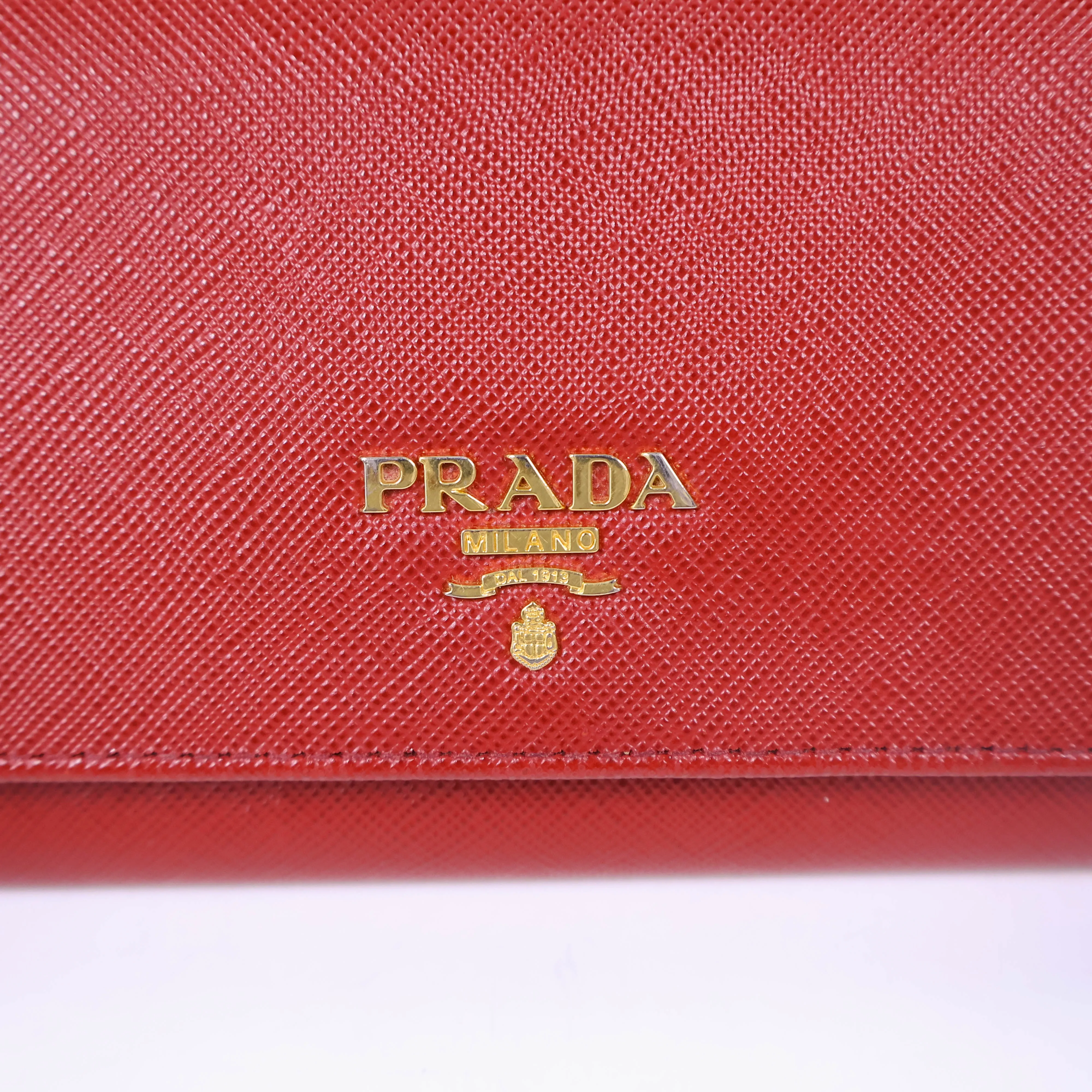 Prada Long Wallet Saffiano Red