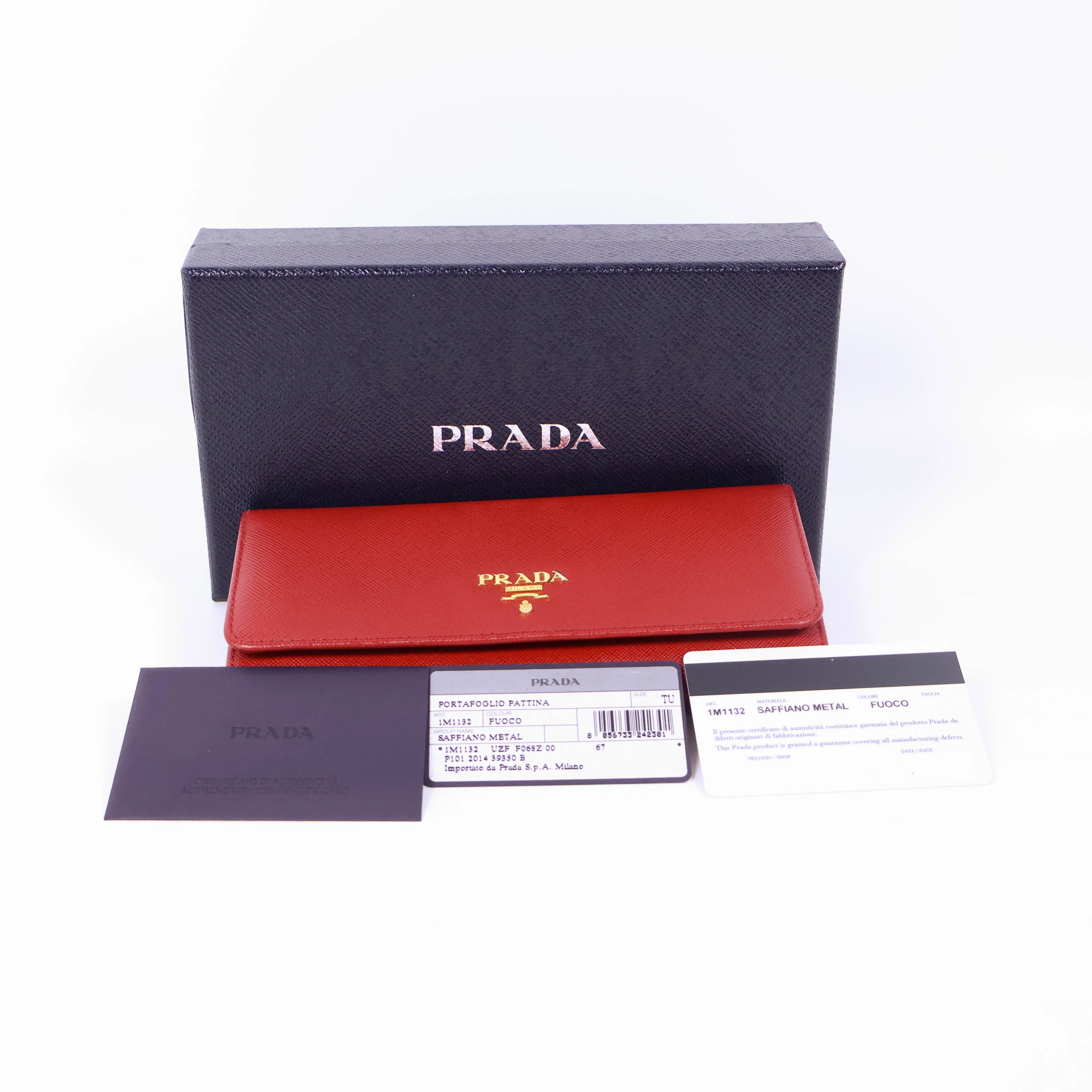 Prada Long Wallet Saffiano Red