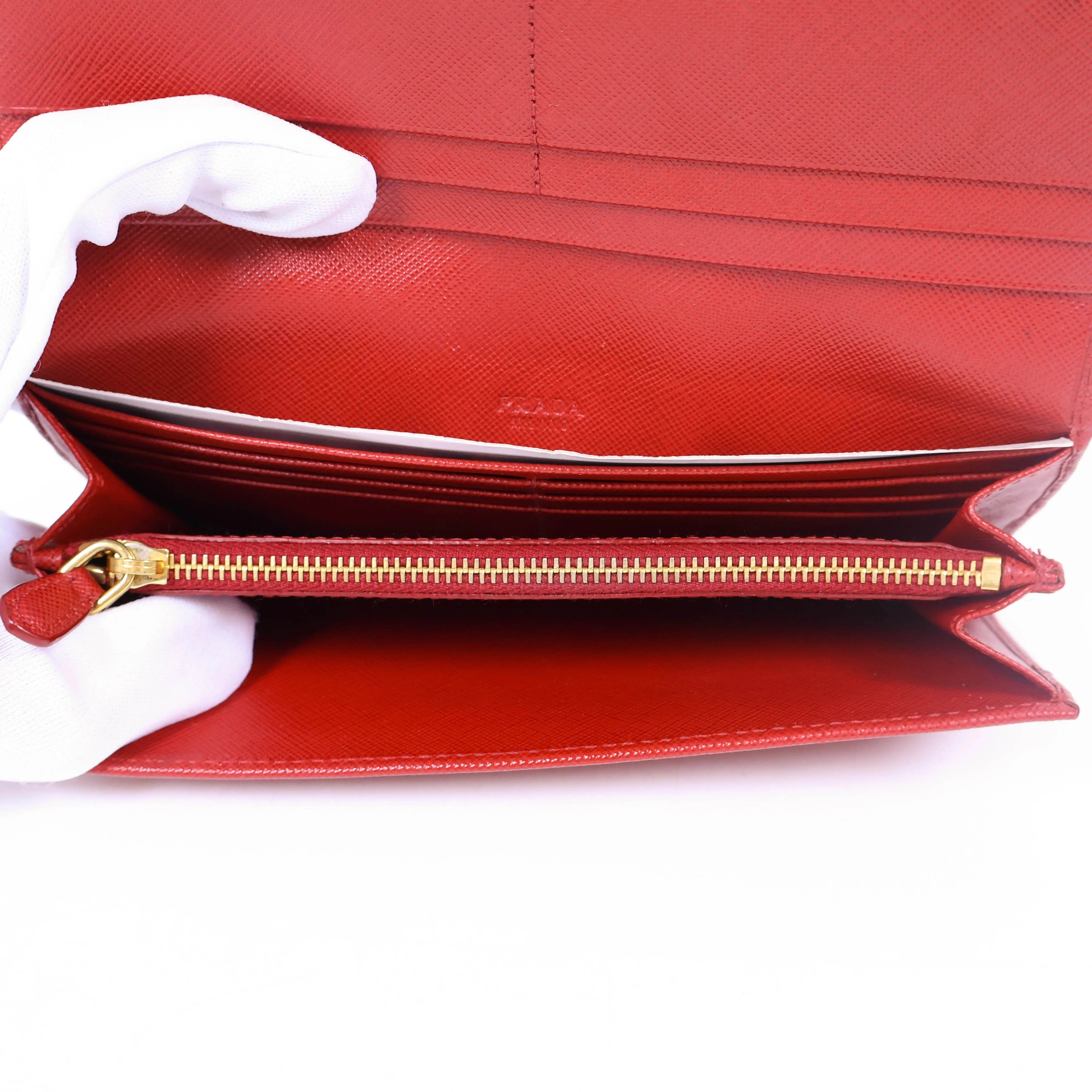 Prada Long Wallet Saffiano Red