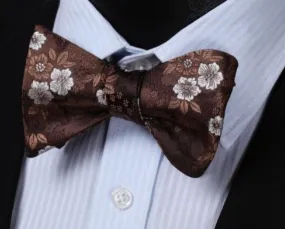 Self Tie Brown Floral Bowtie