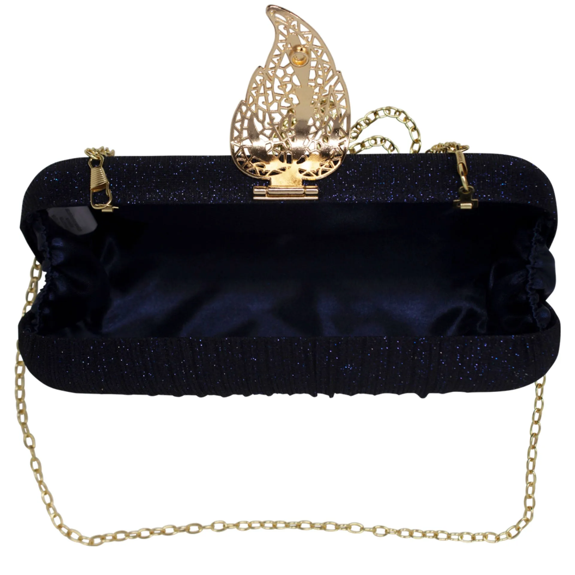 Sparkly Gold Leaf Shimmery Navy Blue Clutch