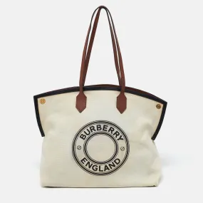 Trendy Inspired Burberry Tri Color Canvas And Leather Large Society Tote