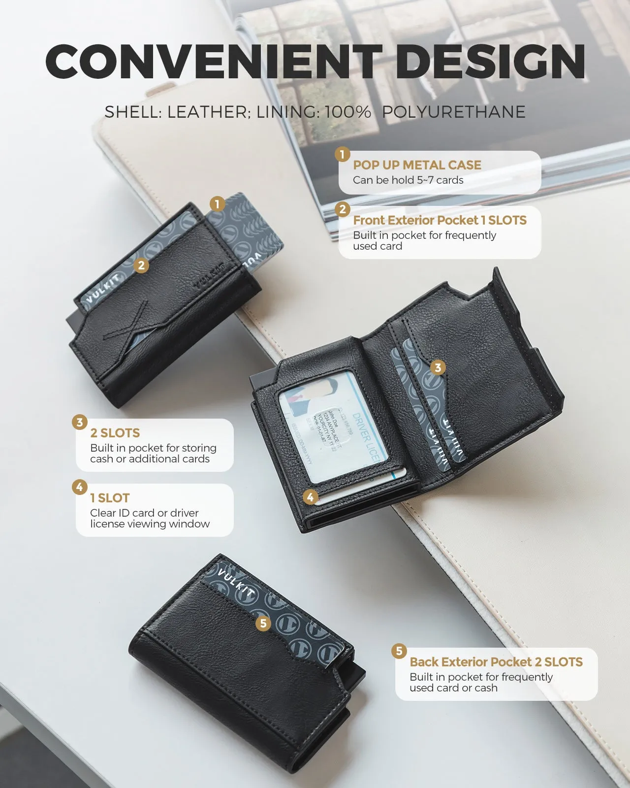 VC415-Waterproof Leather Wallet With Quick Access And Secure Storage