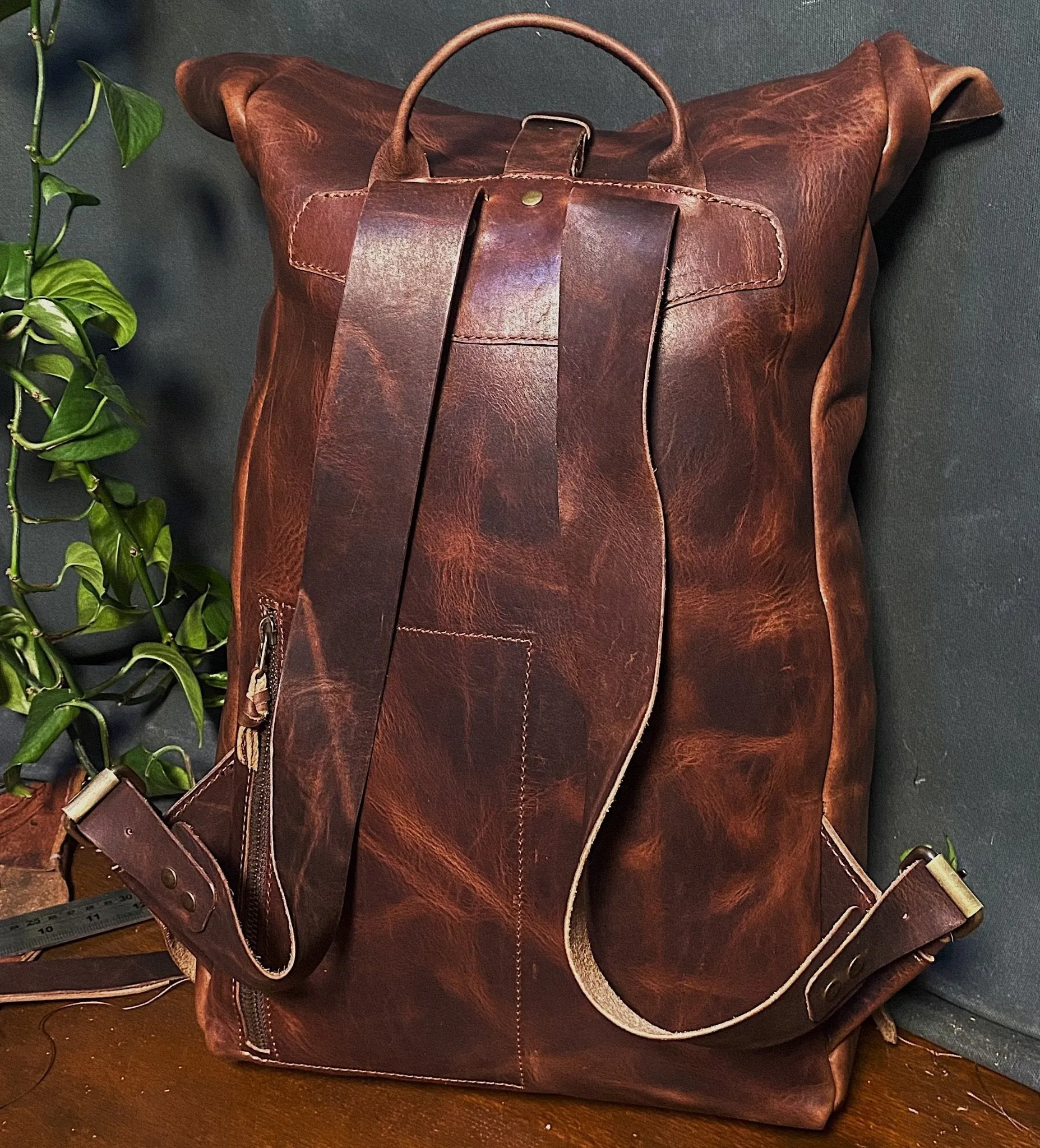 Villeneuve Roll-Top Leather Backpack – Dark Brown Edition